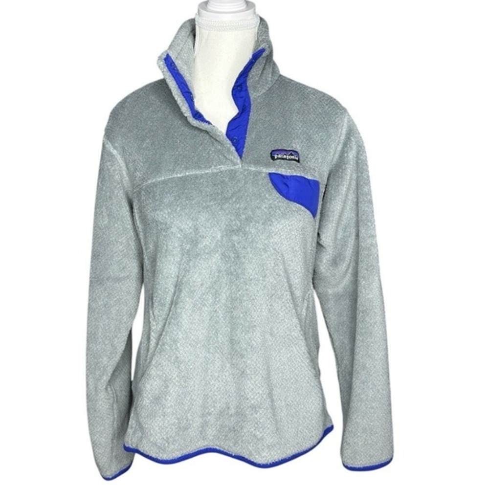 Patagonia Women Re-Tool Snap-T Fleece Athletic Pullover Gray Blue Polartec Med